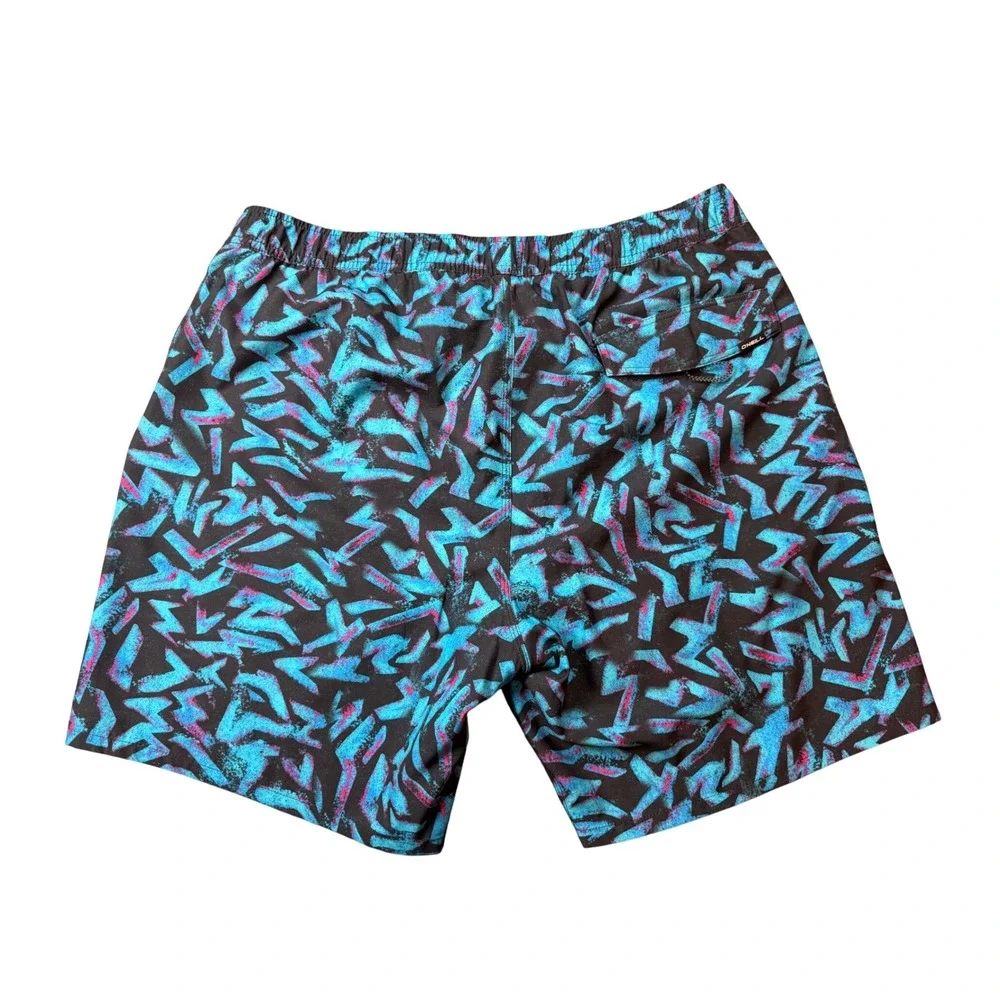 O'Neill Mens‎ Swim Trunks Large Blue Pink Geometric Abstract Board Shorts